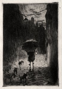 Deszcz i parasol, ok. godz. 1875. autorstwa Felix Hilaire Buhot