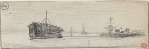 Żegluga w Porcie Londyńskim [recto], ok. godz. 1884. autorstwa Felix Hilaire Buhot