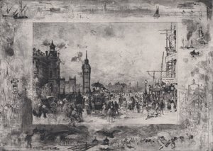 Westminster Bridge lub Westminster Clock Tower, 1860-98. autorstwa Felix Hilaire Buhot