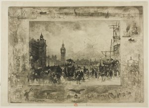 Westminsterska wieża zegarowa autorstwa Felix Hilaire Buhot