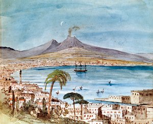 Akwarela Wezuwiusza autorstwa Feliksa Mendelssohna z książki z obrazkami dla jego syna Pawła. autorstwa Felix Mendelssohn