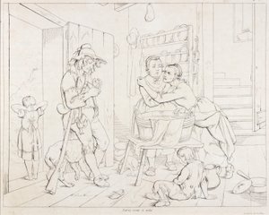 (Rip Van Winkle, ilustracja) Rip nagabywany przez żonę autorstwa Felix Octavius Carr Darley