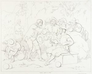 (Rip Van Winkle, ilustracja) Rip podający trunek dziwnym ludziom w górach autorstwa Felix Octavius Carr Darley