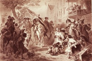 George Washington wjeżdżający do Nowego Jorku w 1783 r., rycina autorstwa Alexandra Hay Ritchie (1822-1895) (mezzotinta) autorstwa Felix Octavius Carr Darley