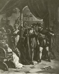 Król Henryk VIII. Akt I, Scena IV (wklęsłodruk) autorstwa Felix Octavius Carr Darley