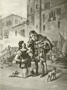 Kupiec wenecki. Akt II, Scena II (wklęsłodruk) autorstwa Felix Octavius Carr Darley