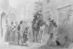 Scena wiejska z holenderskimi postaciami kolonialnymi z albumu Hosack. autorstwa Felix Octavius Carr Darley