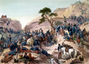 Odcinek podboju Algierii w 1840 r. - Bitwa pod przełęczą Mouzaia (1840) - Książę orleański ćwiczy dowodzenie w armii francuskiej - rycina Philippoteaux - Armia francuska wygrywa bitwę pod Mouzaia o przełęcz Mouzaia na 1