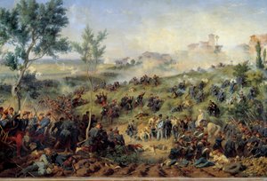 Widok na bitwę pod Montebello di Casteggio, 20.05.1859 Francja zdobywa armię austriacką. Obraz Henri-Felix-Emmanuela Philippoteaux (1815-1884) 1862. Wym. 1x1,5m. Paryż, Musee de l