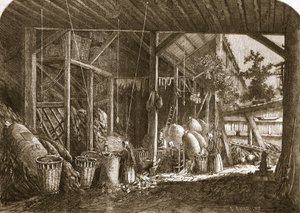Magazyn szmat w dzielnicy Mouffetard, w Paryżu, ilustracja z "The Illustrated London News", 8 czerwca 1861 r. autorstwa Felix Thorigny