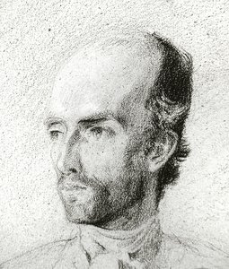 Portret mężczyzny, ok. 1845 (czarna kreda podkreślona bielą na brązowym papierze) autorstwa Félix Ziem
