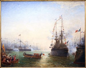 Toulon, wizyta prezydenta Emile Loubeta (1838-1929) w skrzydle francuskim i włoskim w kwietniu 1901 r. Obraz Felixa Ziema (1821-1911), olej na płótnie autorstwa Félix Ziem