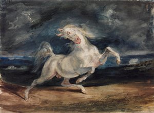 Koń przestraszony przez piorun autorstwa Ferdinand Victor Eugene Delacroix