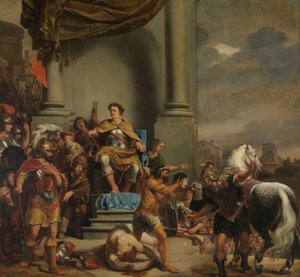 Konsul Tytus Manliusz Torkwatus nakazuje ścięcie swojego syna Konsul Tytus Manlius Torquatus ścinanie głowy tym synom