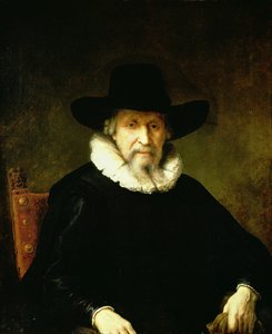 Portret dżentelmena w kryzie i ciemnym ubraniu z kapeluszem z szerokim rondem autorstwa Ferdinand Bol