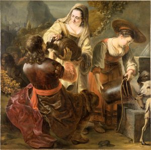 Rebeka i Eliezer przy studni, ok. godz. 1645. autorstwa Ferdinand Bol