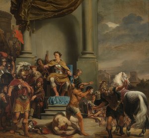 Tytus Manlius Imperiosus Torquatus nakazuje ścięcie syna. 1661-64 autorstwa Ferdinand Bol