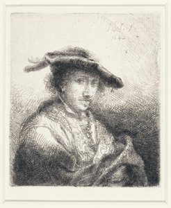 Młody mężczyzna w kapeluszu z pióropuszem, 1642 autorstwa Ferdinand Bol