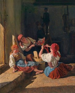 Dzieci dekorujące kapelusz poborowych, 1854 autorstwa Ferdinand Georg Waldmuller