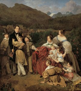 Notariusz dr. Josef August Eltz z żoną Caroline z domu Schaumburg i ośmiorgiem dzieci w Ischl autorstwa Ferdinand Georg Waldmuller