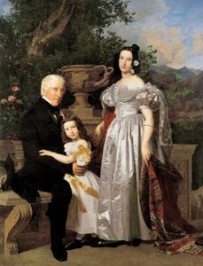 Radny książęcy Esterházy Mathias Kerzmann z drugą żoną Marią Heleną z domu Mikolischütz i córką Marią autorstwa Ferdinand Georg Waldmuller