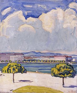 Quai du Mont-Blanc w Genewie widziane z Jardin Anglais, c. 1910. autorstwa Ferdinand Hodler