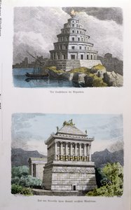 Wielka Latarnia Morska w Aleksandrii i Mauzoleum w Halikarnasie, z serii "Siedem cudów świata" opublikowanej w "Munchener Bilderbogen", 1886 r.