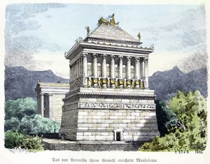 Mauzoleum w Halikarnasie z serii „Siedem cudów starożytnego świata” opublikowanej w „Munchener Bilderbogen”. 1886 (kolor grawerowany)