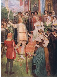 Walter rozpoczął piosenkę, ilustracja z pubu The Stories of Wagner