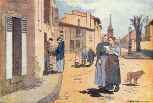Listonosz, w książce obrazkowej z dzieciństwa, ok. 1900 r. (rycina)