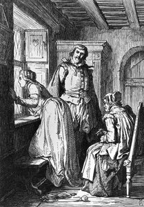 Klaerchen czeka na Egmonta, ilustracja do Egmonta, tragedia Johanna Wolfganga von Goethego (1749-1832), drzeworyt według rysunku Ferdynanda Rothbarta (1823-1899) autorstwa Ferdinand Rothbart
