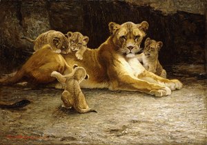 Lwica z młodymi autorstwa Ferdinand Schebek