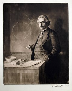 Portret Alberta Einsteina (1879-1955). Praca Ferdynanda Schmutzera (1870-1928), grawer