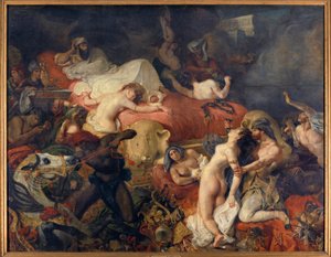 Śmierć Sardanapala. Sardanapale, asyryjski król oblegany przez rebelię, kazał zarżnąć swoje żony i konie, zanim się zabił. Obraz Eugene Delacroix (1798-1863) autorstwa Ferdinand Victor Eugene Delacroix