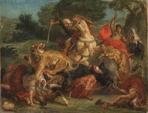 Polowanie na lwa. 1855 autorstwa Ferdinand Victor Eugene Delacroix