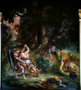 Walka między Jakubem i Aniołem szczegół z 1860 r.: Obraz Eugene Delacroix (1798-1863) Kościół Saint Sulpice Paryż. autorstwa Ferdinand Victor Eugene Delacroix