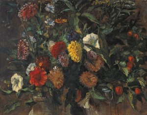 Martwa natura kwiatowa, ok. 1848 (olej na tekturze) autorstwa Ferdinand Victor Eugene Delacroix
