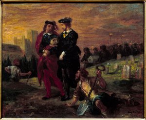 Hamlet i Horatio na cmentarzu. V akt sztuki Williama Szekspira „Hamlet”. Obraz Eugene