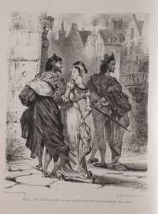 Ilustracje do Fausta: Faust stara się zwabić Marguerite, 1828. autorstwa Ferdinand Victor Eugene Delacroix