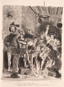 Ilustracje dla Fausta: Mefistofeles w karczmie studenckiej, 1828. autorstwa Ferdinand Victor Eugene Delacroix