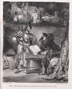Ilustracje do Fausta: Méphistophélés odwiedza Fausta, 1828. autorstwa Ferdinand Victor Eugene Delacroix