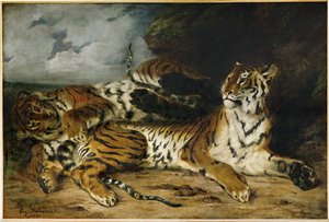 Młody tygrys bawi się z matką ... autorstwa Ferdinand Victor Eugene Delacroix