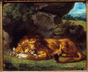 Lew bijący królika. Obraz Eugene Delacroix (1798-1863) autorstwa Ferdinand Victor Eugene Delacroix