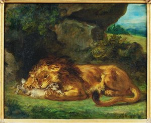 Lew pożerający zająca - lew pożerający zająca ... autorstwa Ferdinand Victor Eugene Delacroix