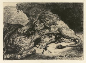 Lew pożerający konia, 1844 autorstwa Ferdinand Victor Eugene Delacroix