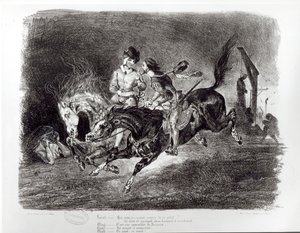 Mefistofelis ir Faustas jojimas naktį, Goethe iliustracija Faustui, 1828 m. autorstwa Ferdinand Victor Eugene Delacroix