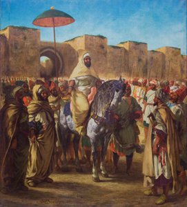 Moulay Abd-er-Rahman, sułtan Maroka, opuszczający swój pałac w Meknes w otoczeniu straży i głównych oficerów, 1845 (olej na płótnie) autorstwa Ferdinand Victor Eugene Delacroix