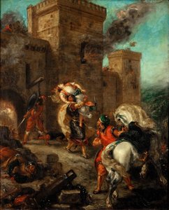 Rebecca zgwałcona przez templariusza podczas plądrowania zamku Frondeboeuf autorstwa Ferdinand Victor Eugene Delacroix