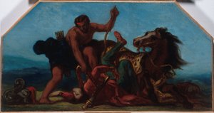 Szkic do Salonu de la Paix w paryskim ratuszu: Herkules pokonuje Hipolitę, królową Amazonek, w latach 1849-1852 (olej na płótnie) autorstwa Ferdinand Victor Eugene Delacroix