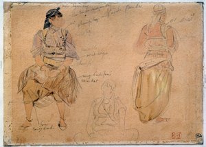 Studia nad kobietami arabskimi Rysowanie kopalni ołowiu z akwarelą, Eugene Delacroix (1798-1863) 1832 Paryż, Luwr autorstwa Ferdinand Victor Eugene Delacroix